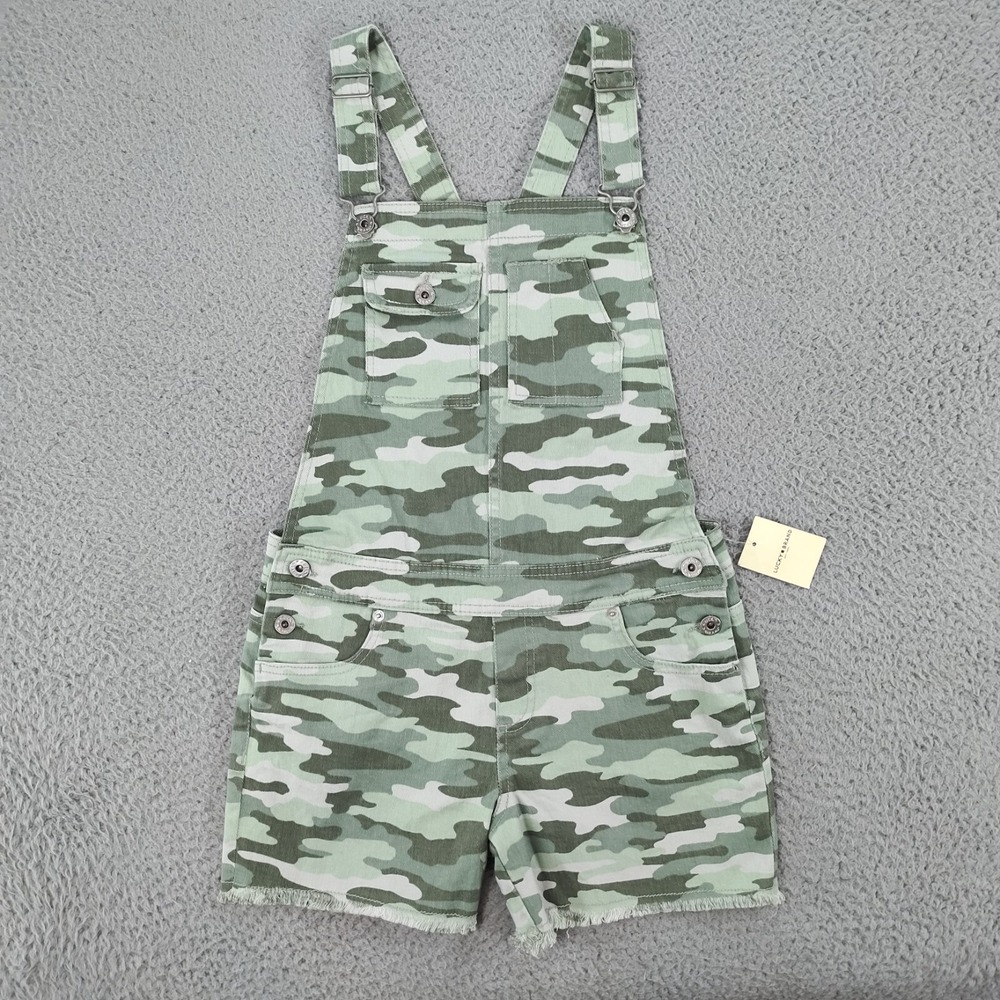 Lucky Brand Overalls Girls 16 Green Bay Camo Claude Shortalls Pockets Stretch